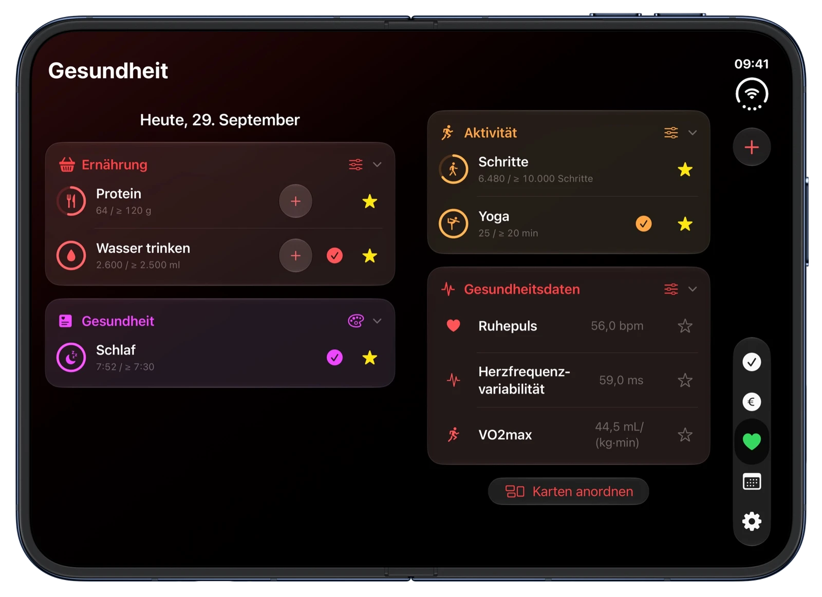 heatin mit Gesundheitsübersicht auf dem großen iPhone Duo Display