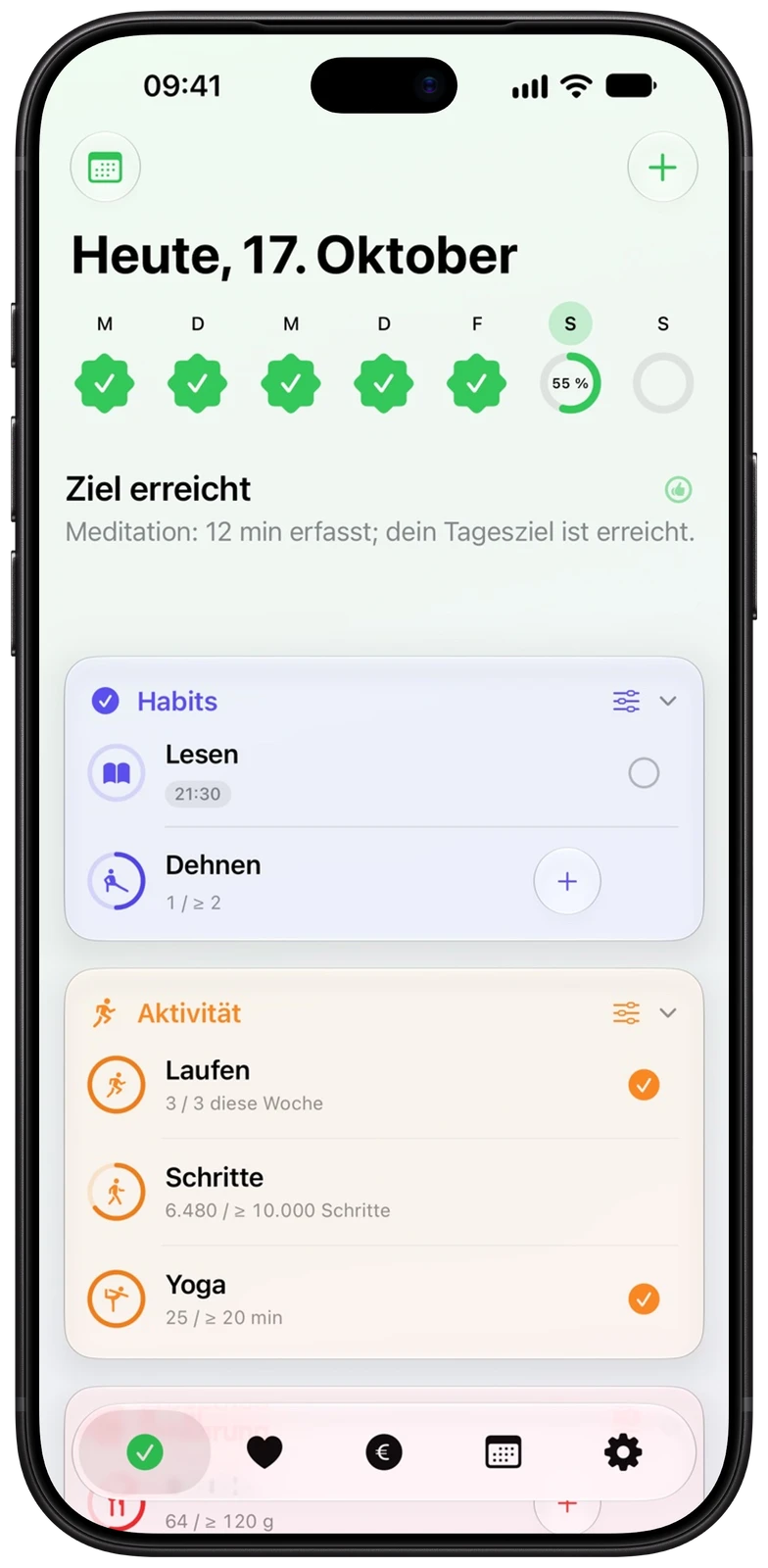 heatin zeigt die heutigen Habits auf dem iPhone