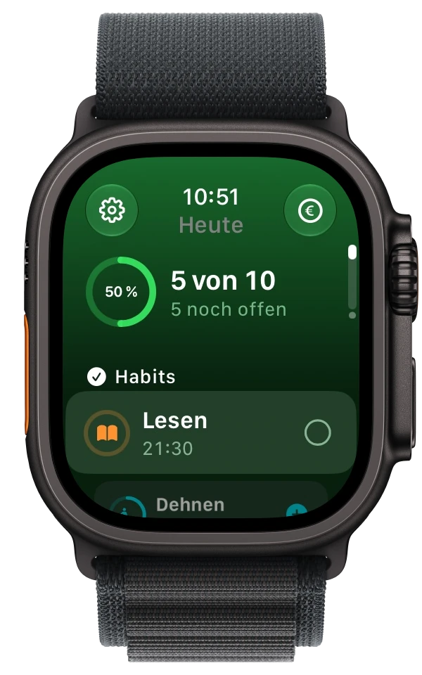 Heutige Habits in heatin auf der Apple Watch